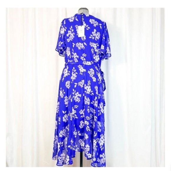 DKNY NWT Sz 18W Lapis in White / Lavender Flower Prints Hi Low Dress - Picture 4 of 5